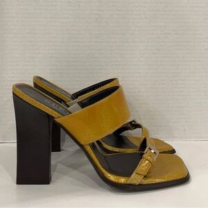 Gucci Yellow Patent Leather Mule Heel Sandals Size 7.5 37.5